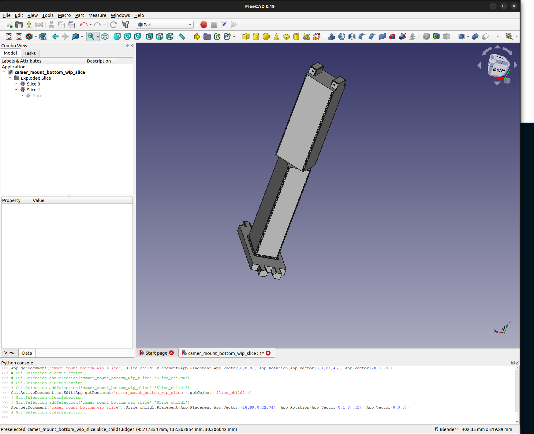 Camera mount rotated 45 degrees to facilitate better overlap in the robot’s workspace